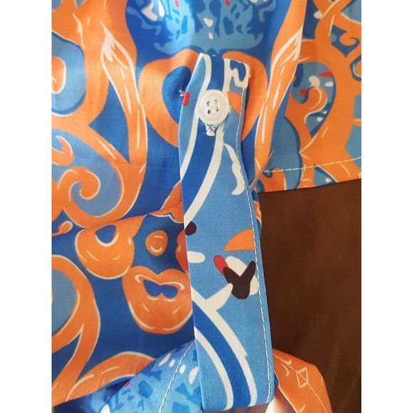 Y2k Womens Blouse Paisley Plus Sz 2XL V Neckline 3/4 Button Tab Artsy Colorful - Picture 7 of 13